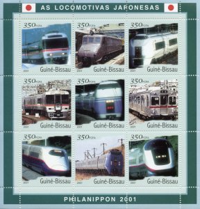 Guinea-Bissau Trains Stamps 2001 MNH Japanese Locomotives Railways Rail 9v M/S