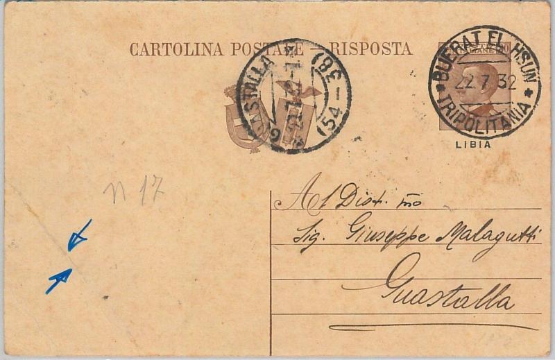 53740 - ITALIA COLONIE: LIBIA - INTERO POSTALE  da BUERAT EL HSUN a GUASTALLA