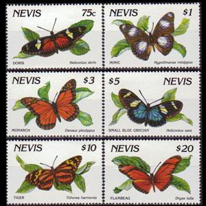 NEVIS 1991 - Scott# 648-53 Butterflies 75c-$20 NH