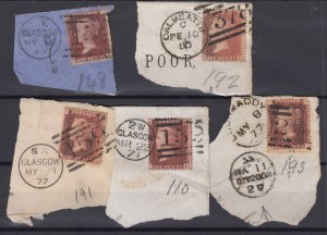 GB QV 1d Red On Piece Collection Of 5 With Postmarks BP9738