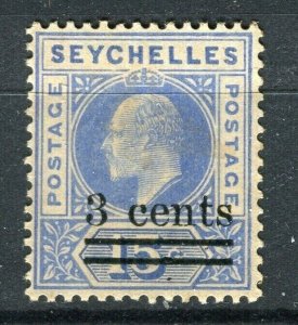 SEYCHELLES; 1904 early Ed VII surcharged issue Mint hinged 3 CENTS