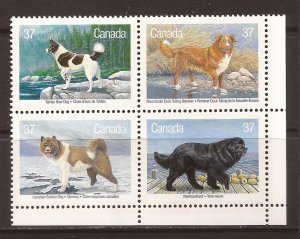 1988 Canada - Sc 1220a - MNH VF - Block of 4 - Dogs of Canada