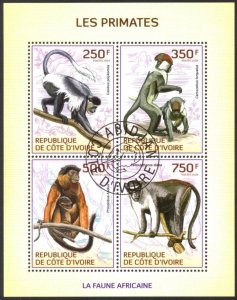 Ivory Coast 2014 Monkeys Primates Sheet Used / CTO