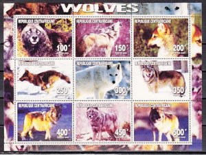 Central Africa, 2000 Cinderella issue. Wolves sheet of 9. ^