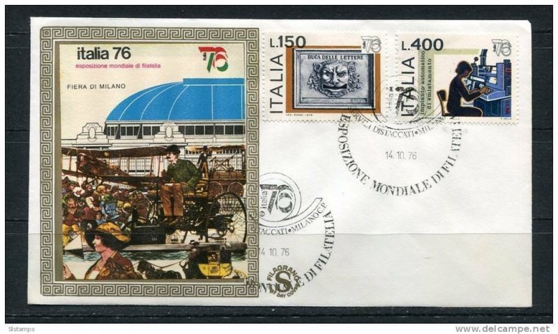 Italy 1976 First Day Cover Special Cancel  Colorano \Silk\ Cachet  Intl Philatel