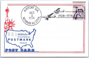 US POSTAL CARD SPECIAL EVENT POSTMARK 50 YEARS LINDBERGH AT AIRPORT NEWARK 1978