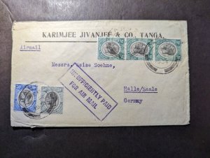 1934 British KUT Airmail Cover Tanga to Halle Saale Germany Karimjee Jivanjee