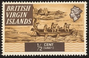 BRITISH VIRGIN ISLANDS Sc 206 VF/MLH - 1970 ½¢ Carib Canoe