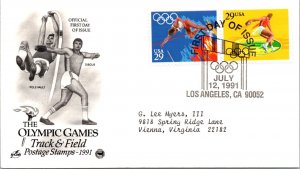 FDC 1991 SC #2557a Artcraft, Pole Vault & Discus - Los Angeles CA - Pair - J2668