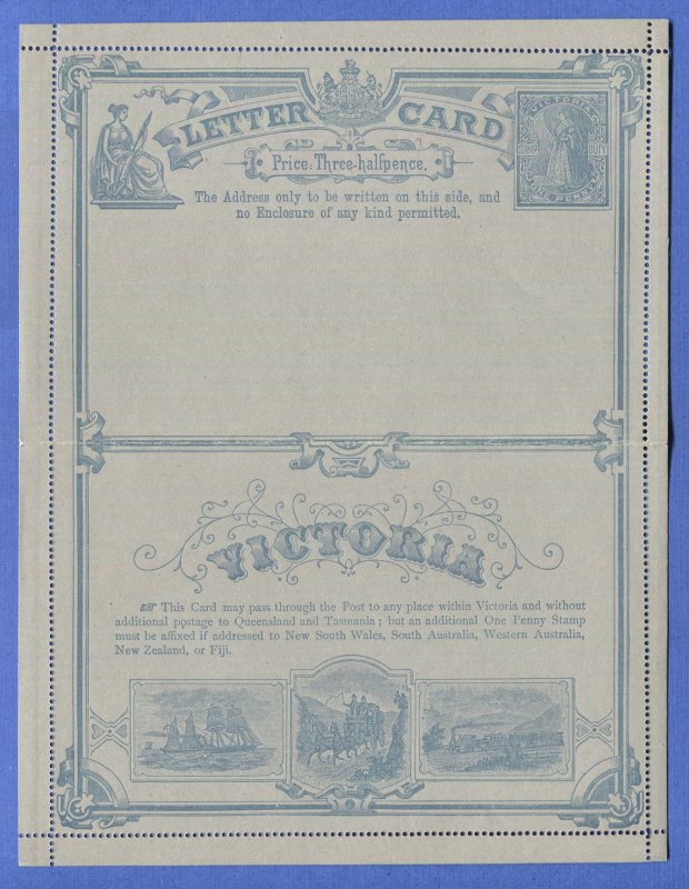 AUSTRALIA VICTORIA 1889 Mint 1-1/2d Illus. Train Lettercard, XF, H&G A1