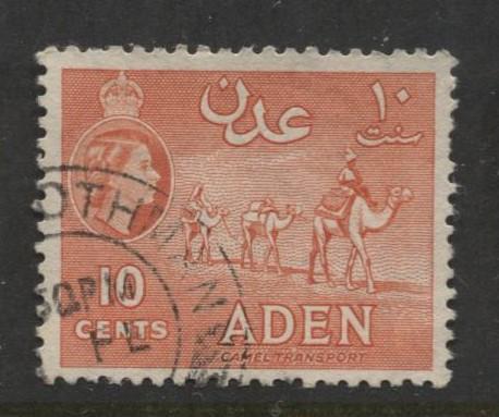 ADEN - Scott 49a - QEII Definitive- Vermillion - 1953- Used - Single 10c Stamp