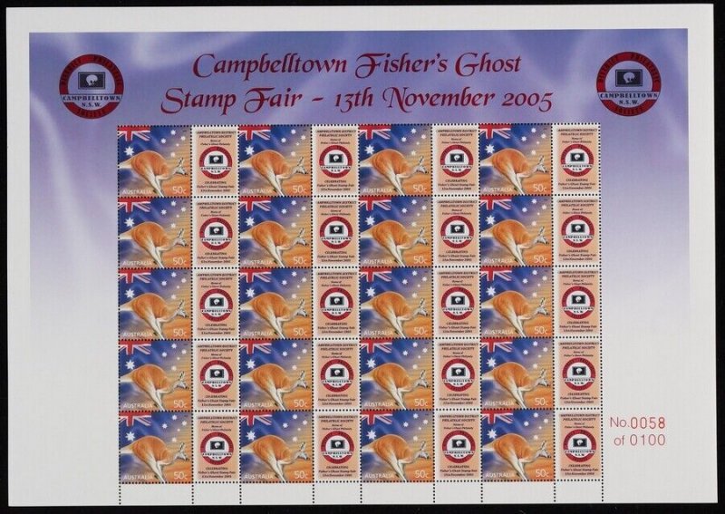 AUSTRALIA 2005 Campbelltown $10, 50c Kangaroo Philatelic tabs. MNH **. 100 made.