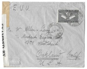 São Paulo, Brazil to Oakland, California 1942 Censored Cover, Censor Tape Sc 511