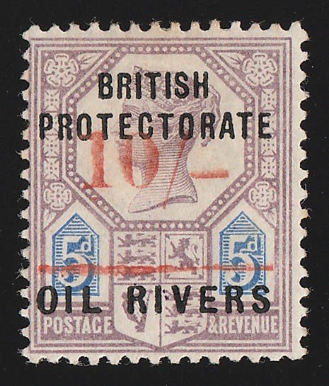 NIGER COAST : 1893 Old Calabar Provisional 10/-. Rare genuine only 32 printed.