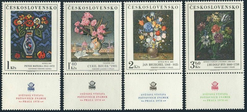 Czechoslovakia 2090-2093, MNH. Paintings of Flowers 1976. By Matejka, Bouda, Bys 