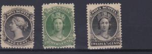 NOVA SCOTIA 1860 - 63  S G 9 - 17 VAR/VALUES TO 12 1/2C MH C£50 SOME GUM DISTURB