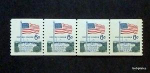 BOBPLATES US #1338A  Flag over White House Coil Strip of 4 F-VF NH SCV=$1