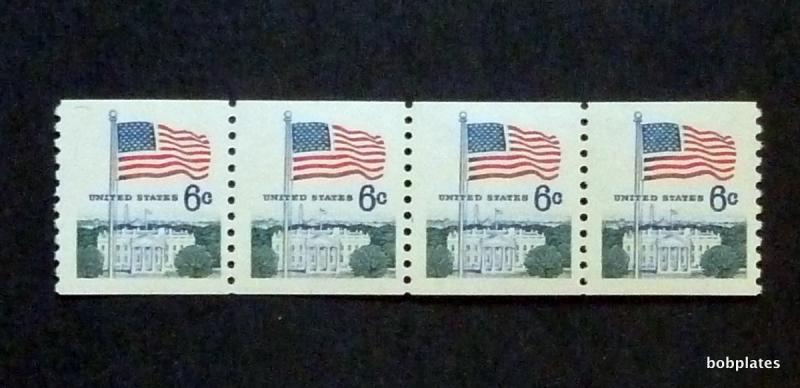 BOBPLATES US #1338A  Flag over White House Coil Strip of 4 F-VF NH SCV=$1