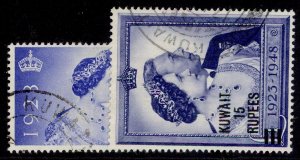 KUWAIT GVI SG74-75, 1949 ROYAL SILVER WEDDING set, VFU. Cat £52.5.