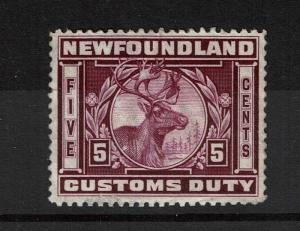 Newfoundland 5c Moose Customs Duty Stamp Mint No Gum / Light Creases - S917