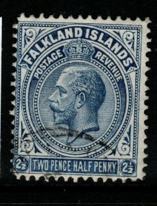 FALKLAND ISLANDS SG63b 1916 2½d DEEP BLUE p14 LINE FINE USED