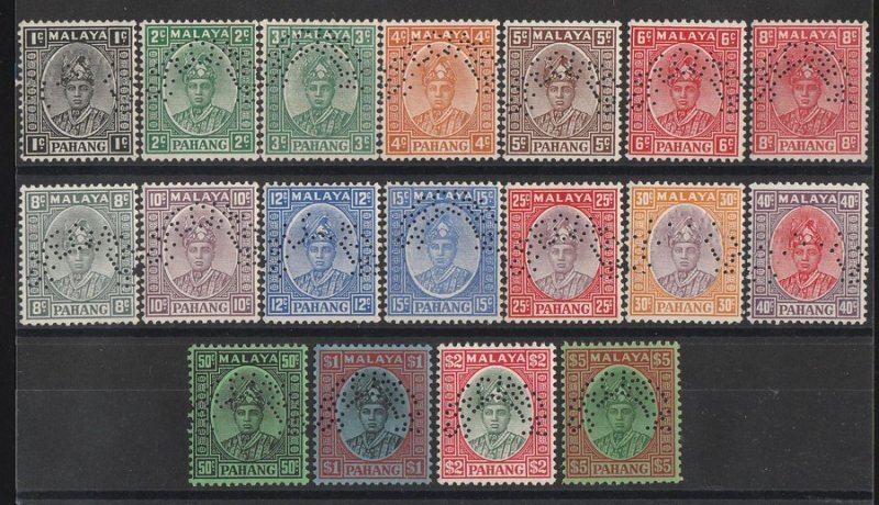 MALAYA - Pahang : 1935 Sultan set 1c-$5, perf SPECIMEN. MNH **. Very rare.