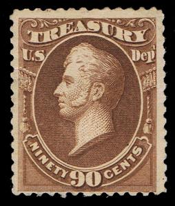 GENUINE SCOTT #O82 MINT OG LH 1873 90¢ TREASURY OFFICIAL SCV $475  DEALER ESTATE