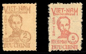 Vietnam - North #1L62-63 Cat$40, 1948 Ho Chi Minh, set of two, without gum as...