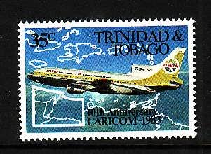 Trinidad & Tobago-Sc#382-unused NH set-Maps-Planes-1983-