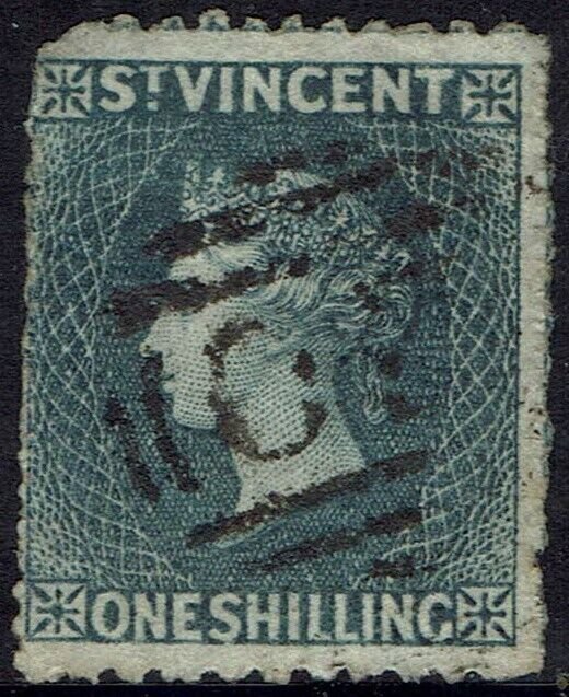 ST VINCENT 1866 QV 1/- PERF 11½ TO 12½  X 14 TO 16 USED