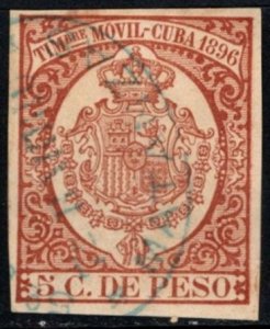 1896 Spanish Cuba Revenue 5 Centavos Coat of Arms General Receipts & Accounts