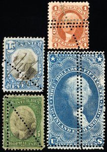 US Stamps # RB3a,R4c,87c,110 Revenue Lot Of 4 Error Perfs Scott Value $280.00