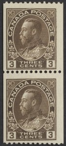 Canada #134 3c Admiral Coil Pair Perf 12 Horizontal Fine Mint OG NH