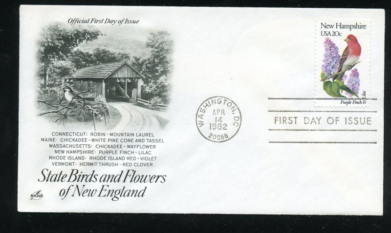 US 1981 New Hampshire Purple Finch Purple lilac UA ArtCraft cachet FDC 