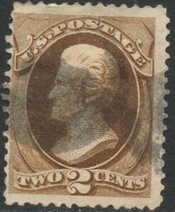 US Sc#157 1873 2c Jackson Brown CBN Printing with Secret Mark Used Corner Crease