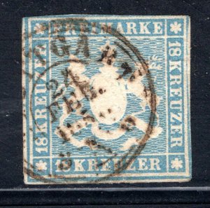 Wurttemberg #18   Used, VF,    CV $1450.00  .....   7020015