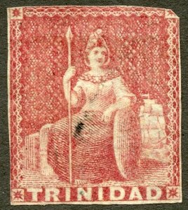 Trinidad Scott 6 UHR - 1857 (1p) Brown Red Brittania on White Paper-SCV $77.50