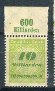 GERMANY; 1923 Oct-Nov Inflation Surcharged MINT MNH 10M. fine SHEET MARGINAL