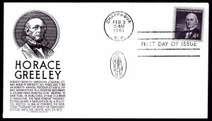 1177 4c Horace Greeley FDC Anderson black cachet Feb 3, 1961