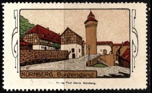 Vintage Circa 1910s–1920s Germany Poster Stamp Nuremberg, Castle Entrance