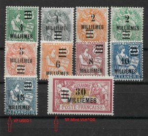 French Alexandria 1925,Surcharged 10 stamps ,Sc # 62//71,VF Mint Hinged* (DLC) 