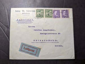 1925 Sweden Airmail Cover Motaia to Neuhausen Switzerland