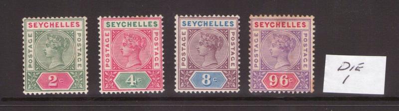 SEYCHELLES Victoria,Multi-coloured ,1890 Die I/2  values to 96cents L/ hinged