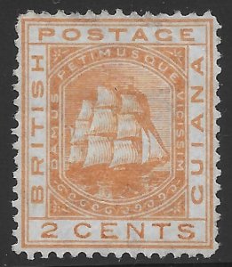 British Guiana Scott 73 Used, 2c orange Seal of Colony issue of 1876, Ship