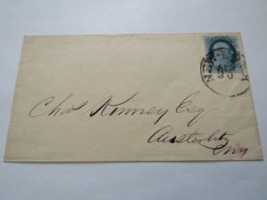US Stamps, Scott # 24 on Cover, 1c Blue 1857, Type V, D Relief from Type V Plate