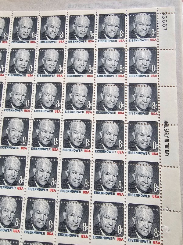 U.S. Scott #1394 Horizontal Shift ERROR Complete Sheet of 100 8¢ IKE