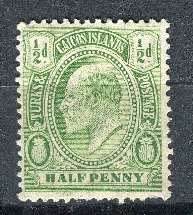 TURKS CAICOS; 1909 early Ed VII issue Mint hinged 1/2d. value