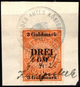 1920 Germany Prussia Revenue 3 Goldmarks General Stamp Duty w/Official Cancel