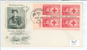 US 967 Red Cross FDC; plateblock of 4 #23896 LL