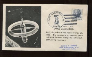 EXPLORER 28 IMP 3 SATELLITE MAY 29 1965 COVER CAPE CANAVERAL HANDSTAMP CCL GT257